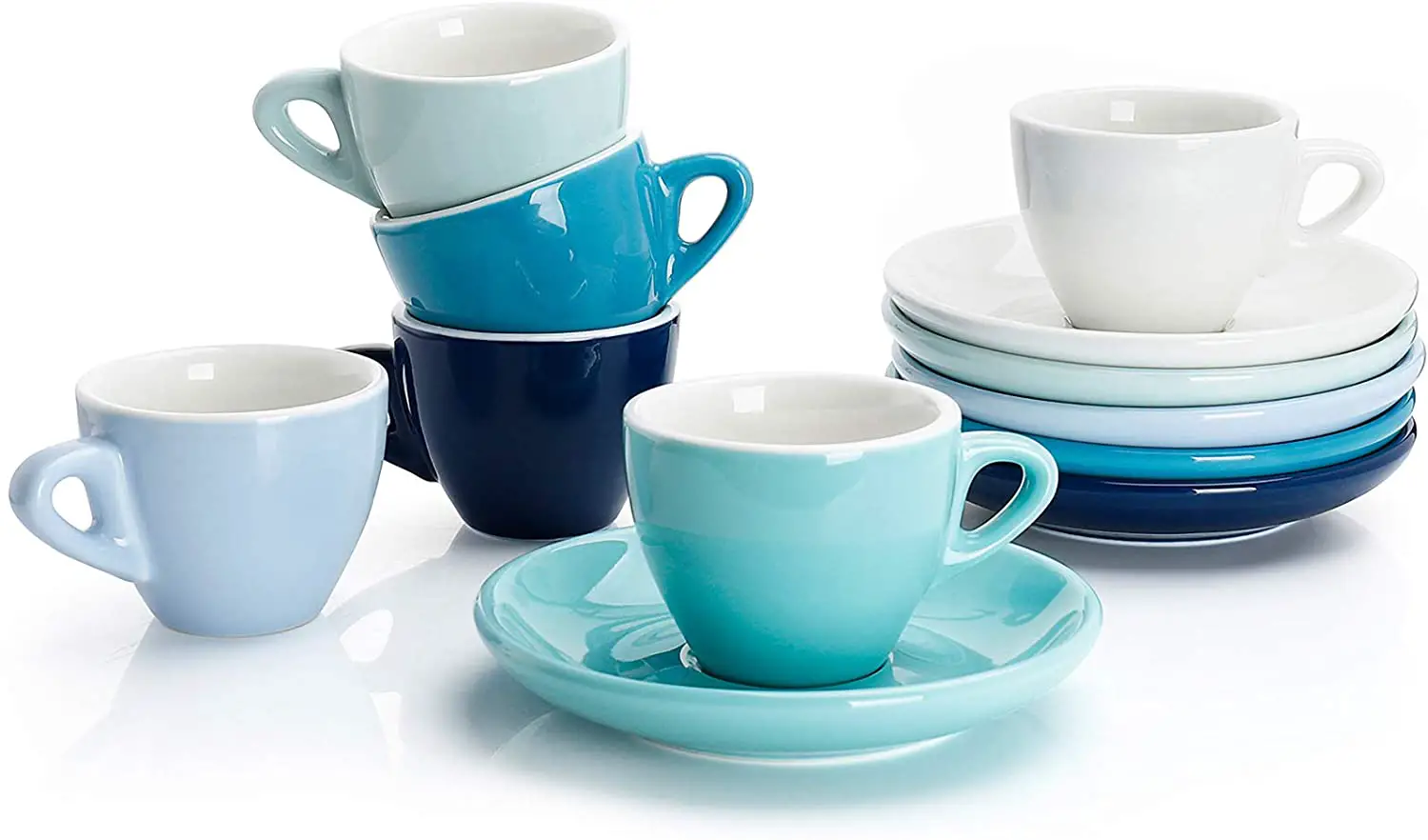 Porcelain Espresso Cups with Saucers Blue and White